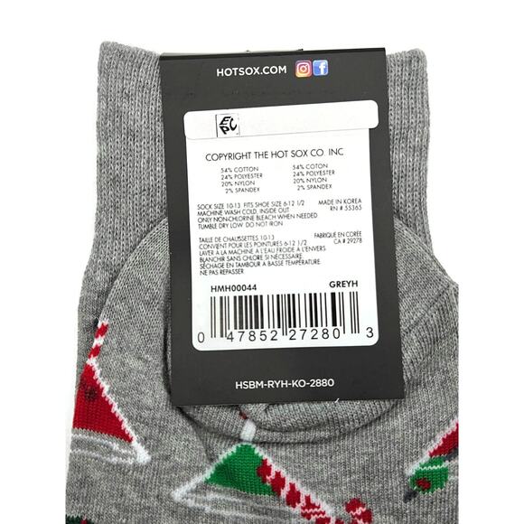 Hot Sox Gray Christmas Socks Martini Glass Candy Canes Holiday Stocking Stuffers - Picture 4 of 4